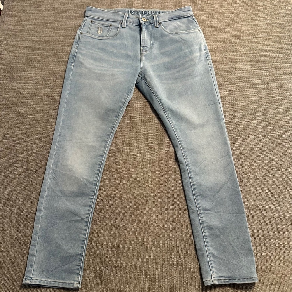 USPA Denim Co Henry Cropped Jeans Mens 30 Light Wash Slim Tapered Blue